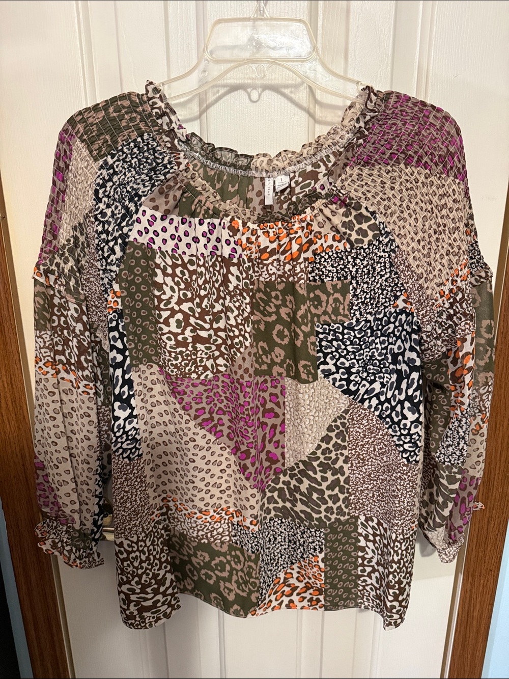 Women’s Patchwork Animal Print Blouse - Multicolor size Large